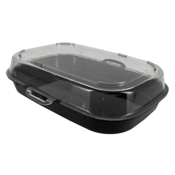 Barquette réutilisable 580 ml noire avec couvercle transparent