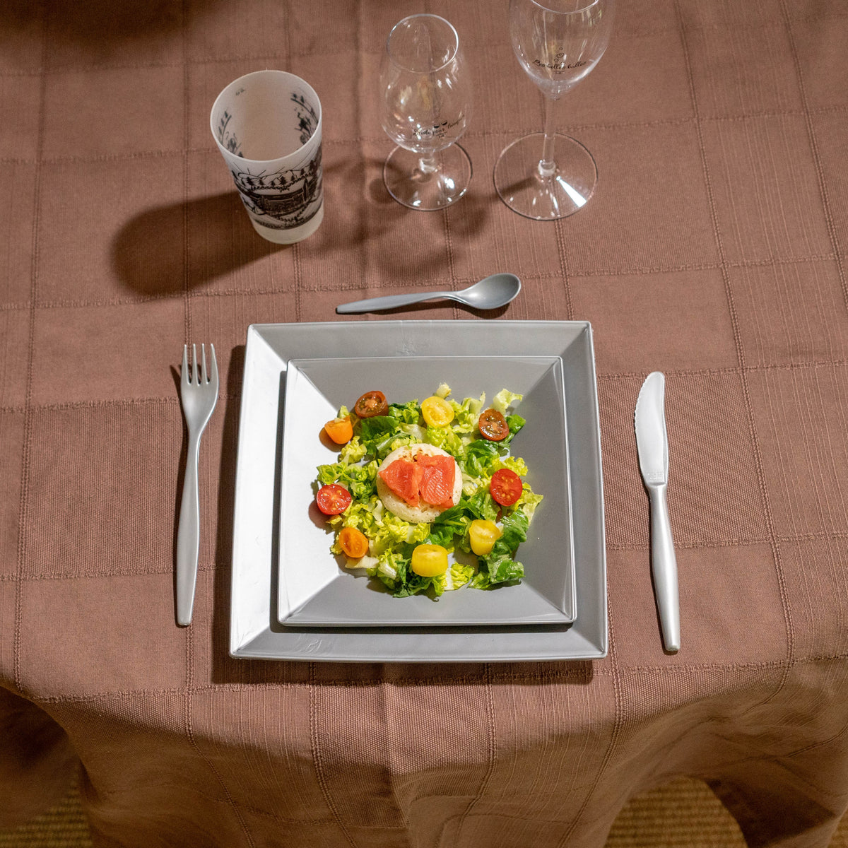 Petite assiette carrée 19 x 19 cm– Assiette à dessert réutilisable en PP